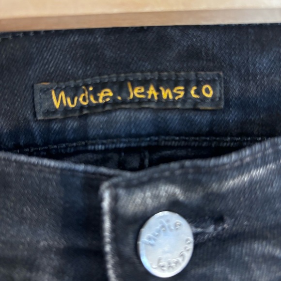 NUDIE Sz 31 x 30 Jeans Tilted Tor Black Grey Button Fly Slim Tilted Waistband - Picture 6 of 13